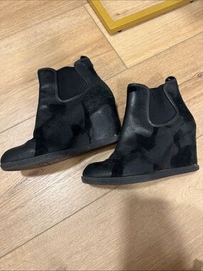 Donald J. Pliner Black Suede Wedge Ankle Boots